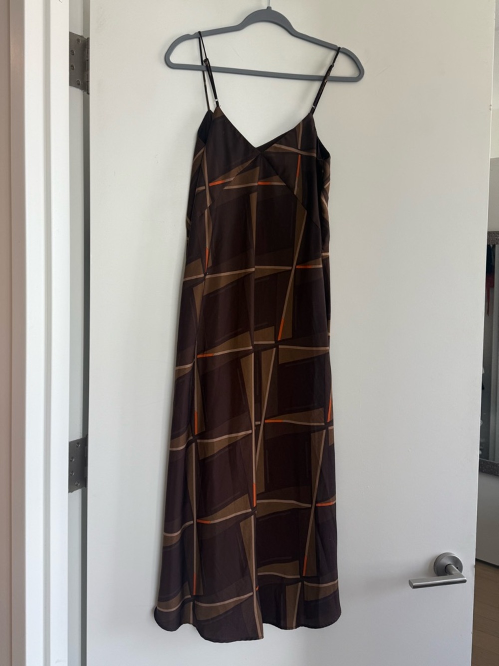 Geometric Slip Dress in Burnt Umber and Tan - Picture 2 of 4